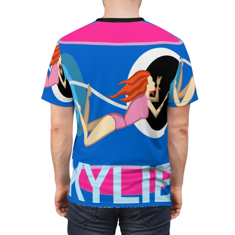 Colorful, vibrant t-shirt design inspired by Kylie Minogue's "Put Yourself in My Place" music video - men back