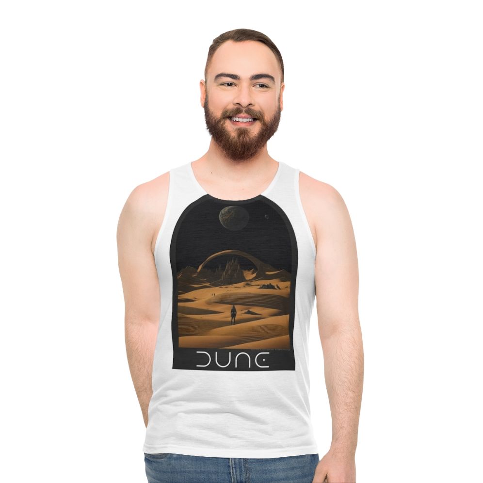 Dune-inspired unisex tank top with desert landscape design - men