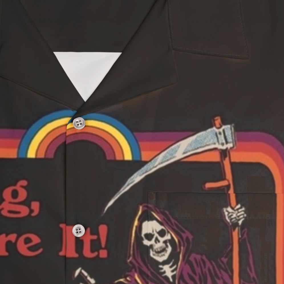 Dark Grim Reaper Horror Hawaiian Shirt with Vintage Retro Nostalgic Activities - Detail