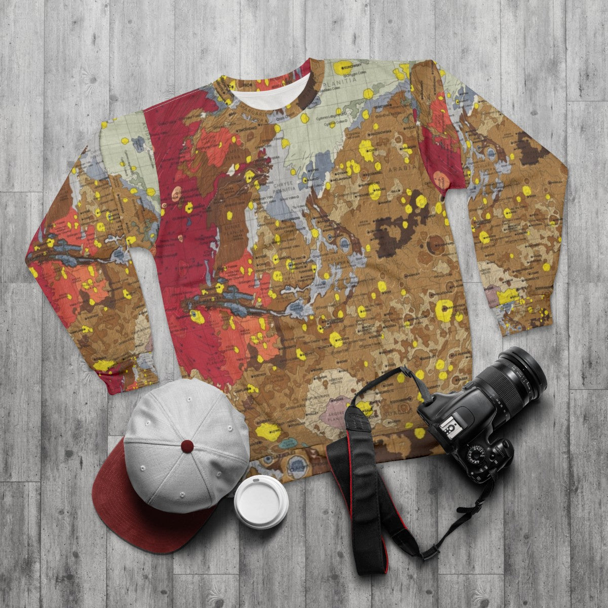 Geology of Mars Sweatshirt featuring educational space and science graphics - flat lay