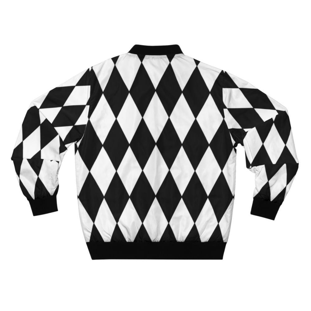 Black and white bomber jacket with a harlequin diamond pattern design - Back