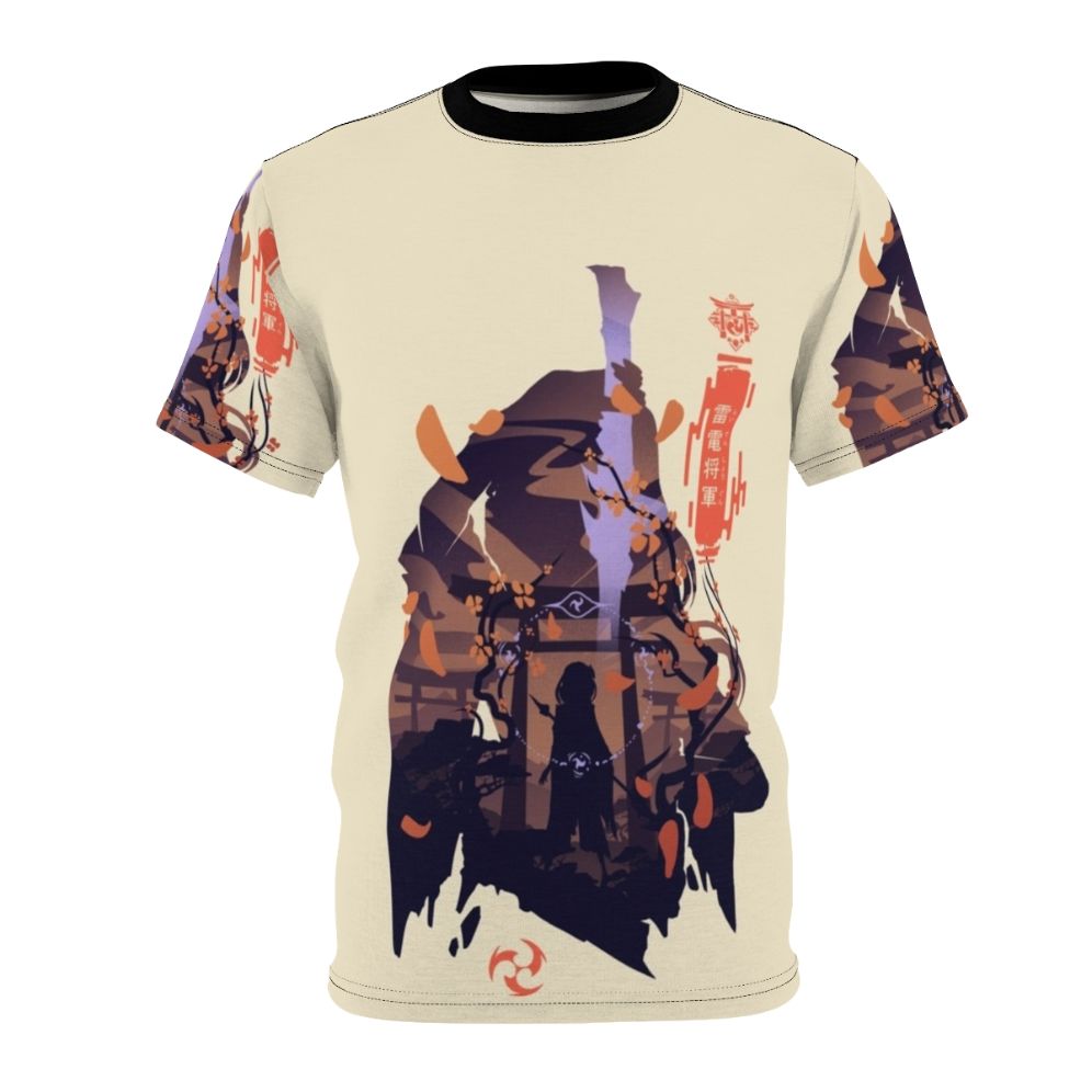 Raiden Shogun inspired Genshin Impact anime-style t-shirt design