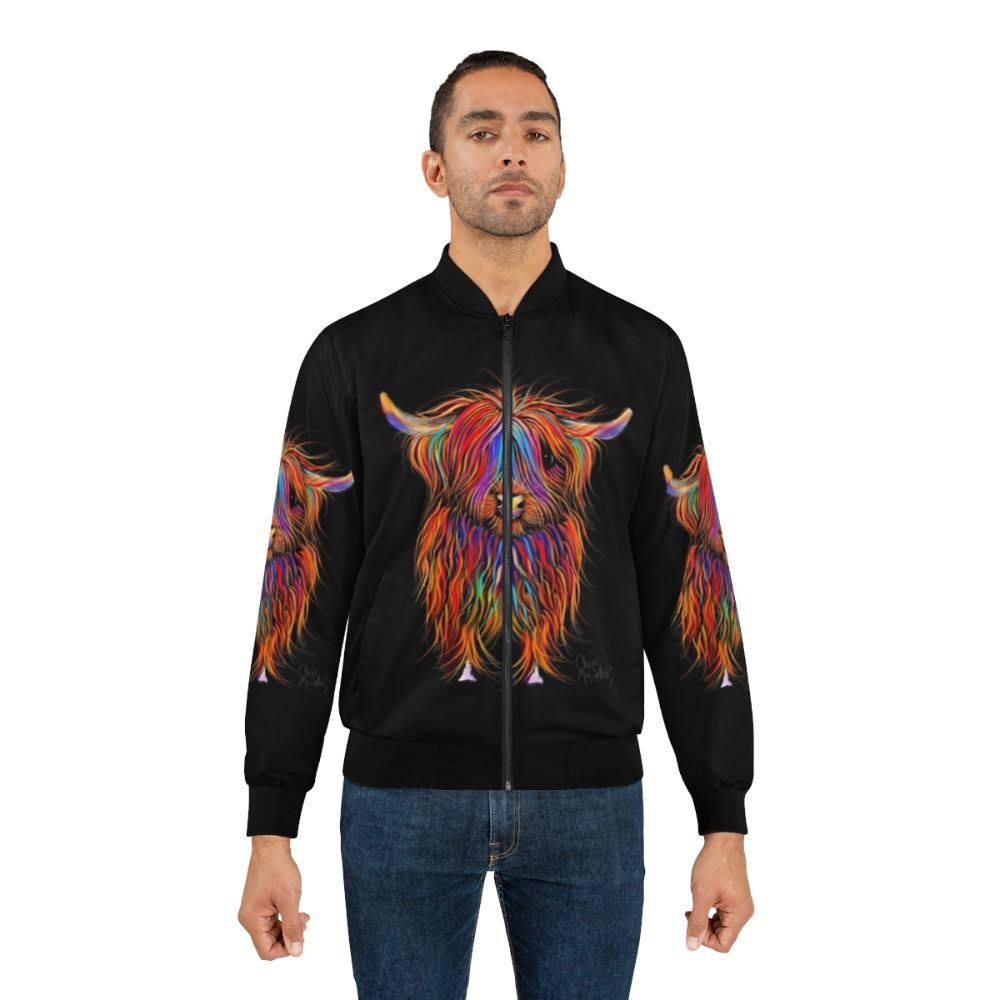 Bomber jacket featuring a highland cow illustration with the text 'Pumphrey' by Shirley MacArthur - Lifestyle