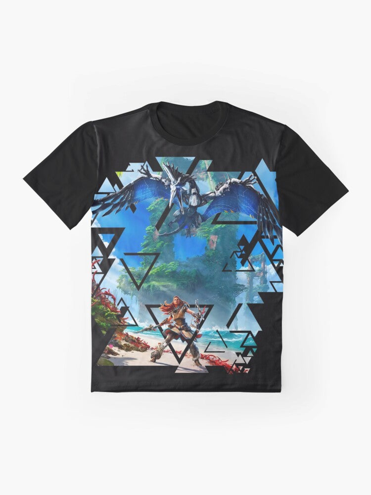 Horizon Forbidden West gaming t-shirt featuring the character Aloy from the PlayStation 5 video game - Flat lay