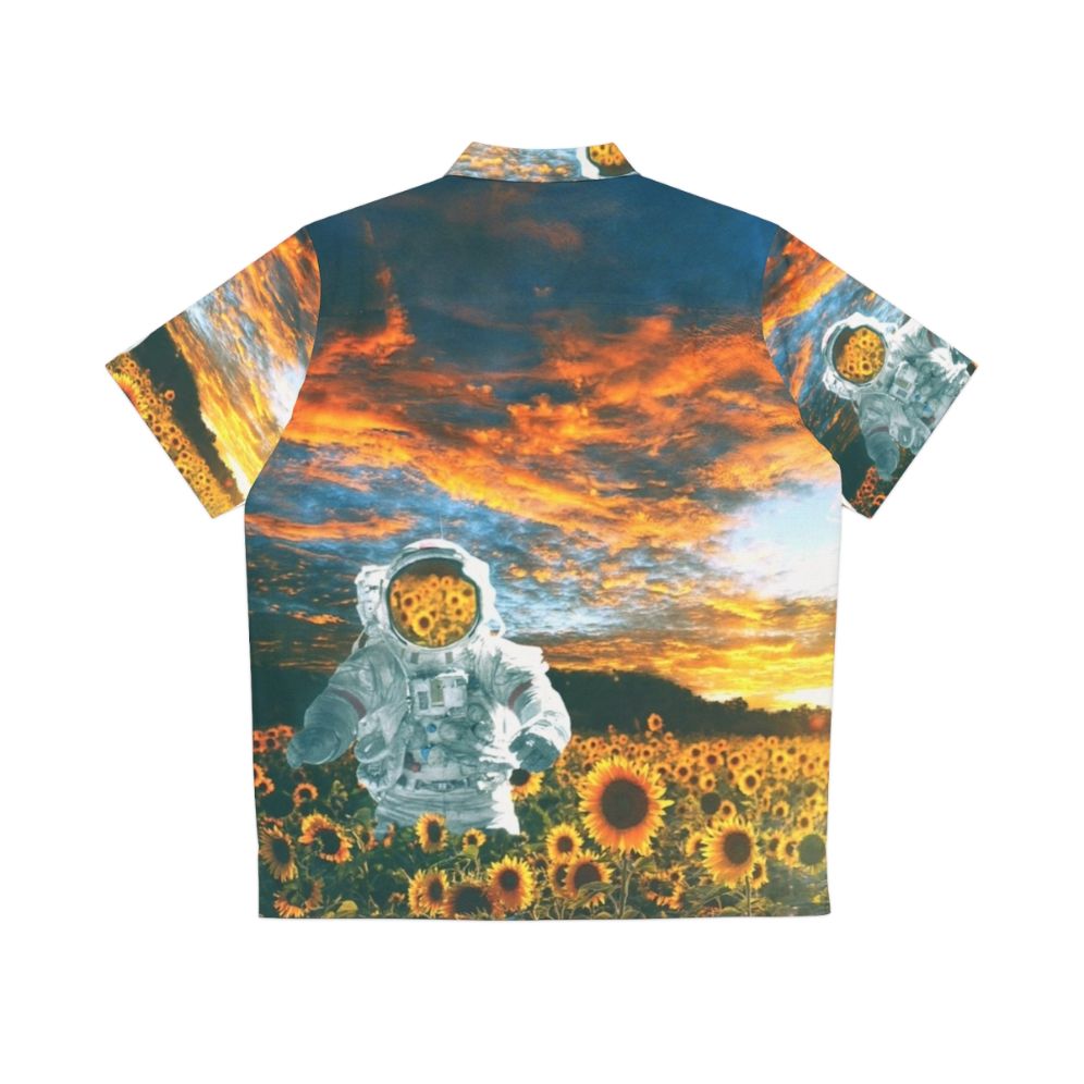 Astronaut in a galaxy Hawaiian shirt with sunflowers and a spaceship - Back