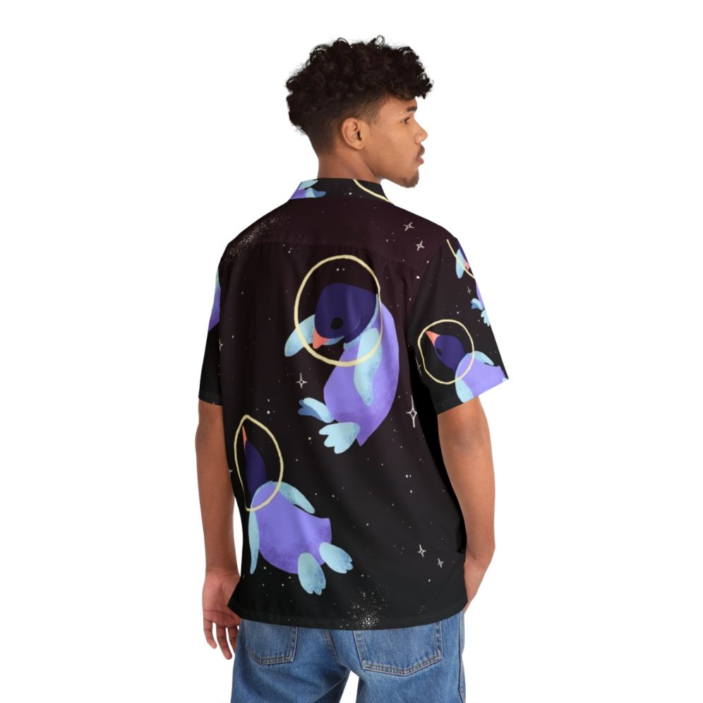 Cute space penguins in a galaxy print Hawaiian shirt design - People Back