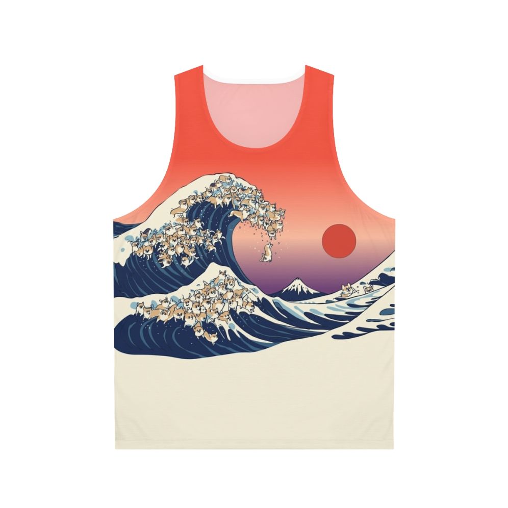 Corgi wave Japanese art unisex tank top