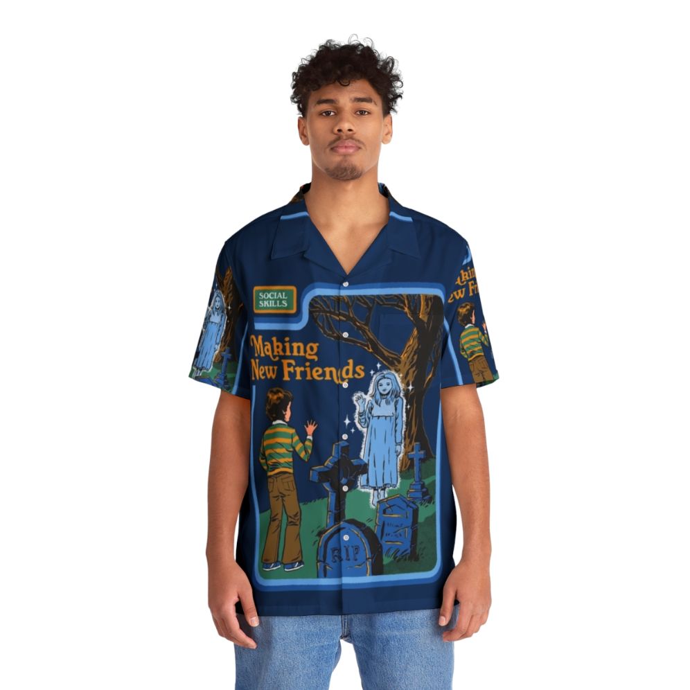 Making New Friends Hawaiian Shirt with Retro Graveyard and Ghost Design - People Front