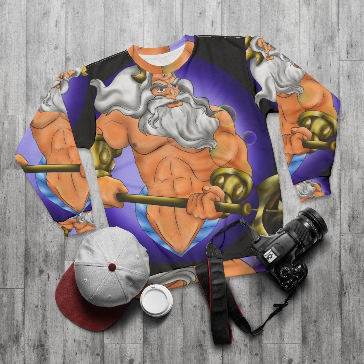 King Triton merman Disney character wearing a sweatshirt - flat lay