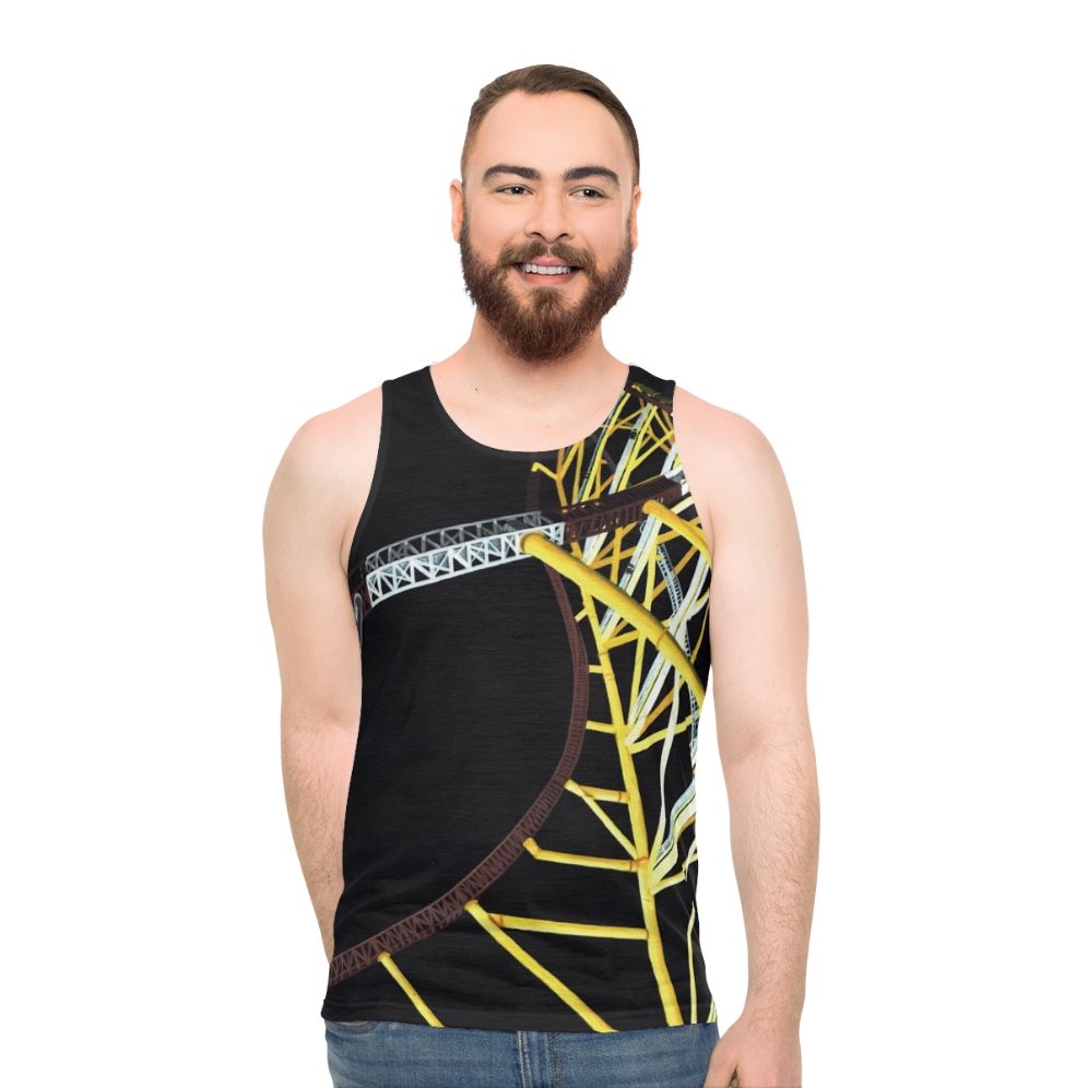 Unisex tank top featuring the Top Thrill Dragster roller coaster at Cedar Point amusement park - men