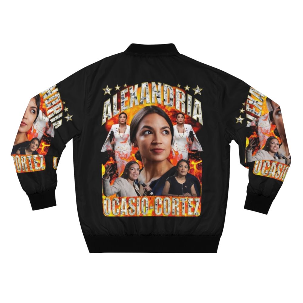 Alexandria Ocasio-Cortez Inspired Bomber Jacket with Democratic Socialist Iconography - Back