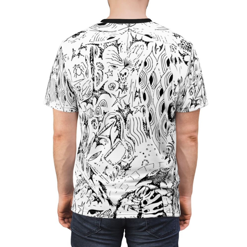 Artistic collage design featuring characters and elements from the iconic Ghibli anime films on a high-quality t-shirt. - men back