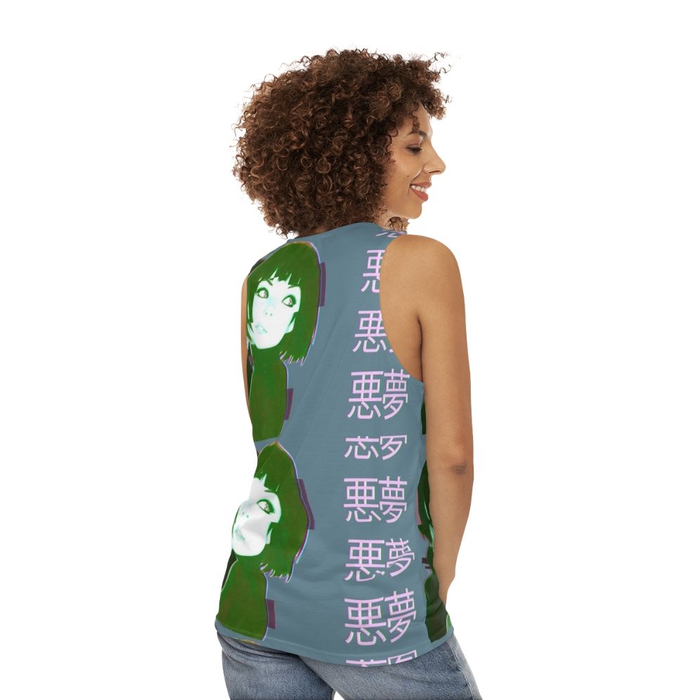 Vaporwave-inspired tank top with anime girl graphics - women back