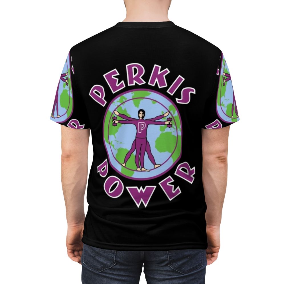 Perkis Power Inspired T-Shirt featuring humorous nod to '90s comedy Heavyweights - men back