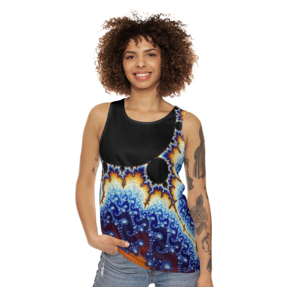 Mandelbrot set unisex tank top with vibrant geometric fractal design - women