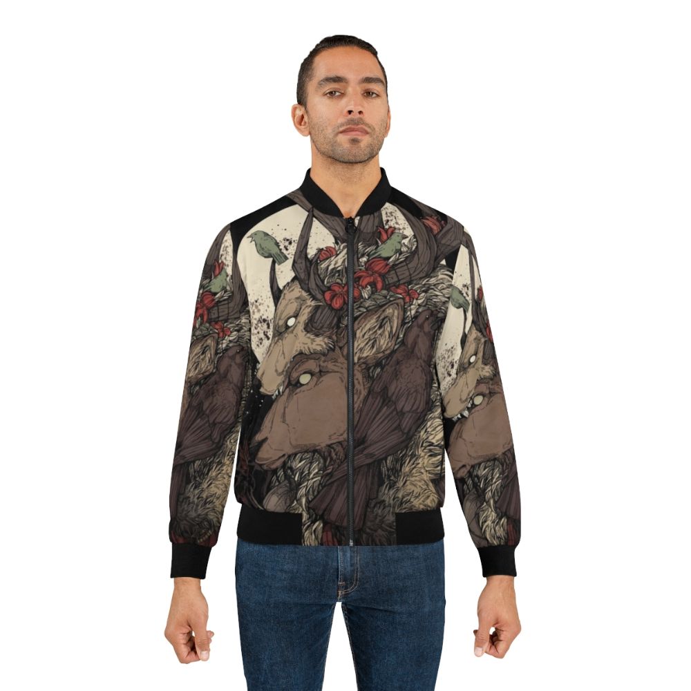 Elk King Bomber Jacket featuring embroidered elk design - Lifestyle