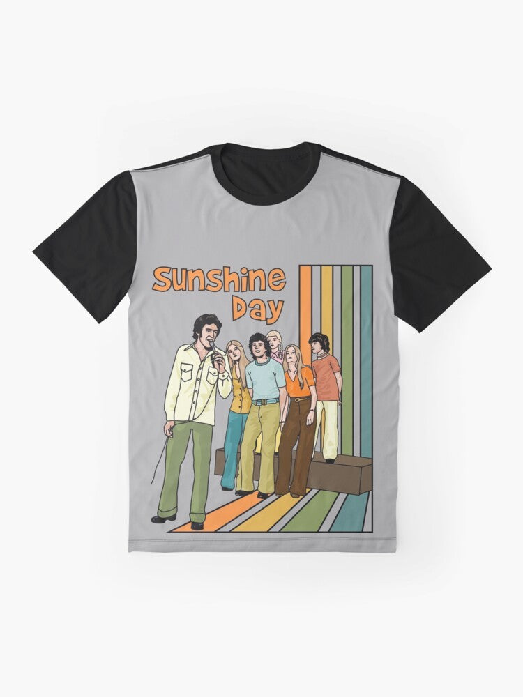 Vintage-style graphic t-shirt featuring the iconic "The Brady Bunch" cast and "Sunshine Day" text - Flat lay