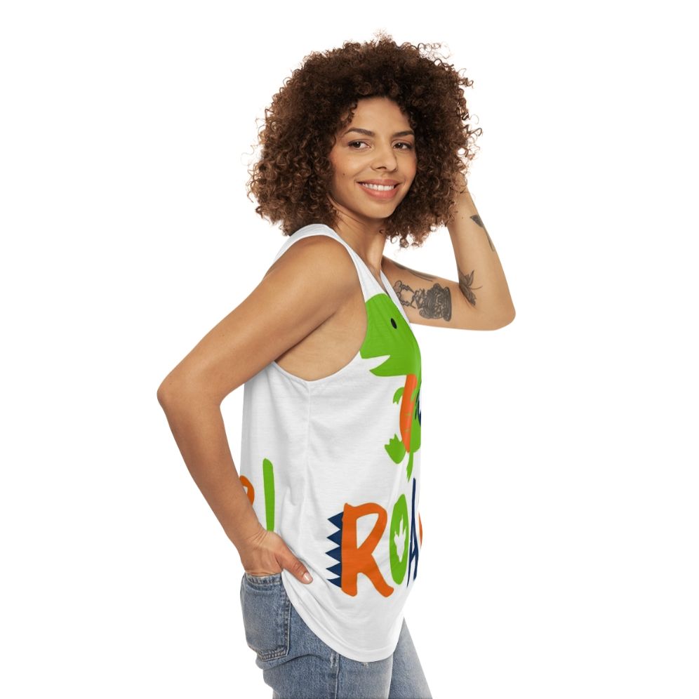 Roaring dinosaur unisex tank top - women side