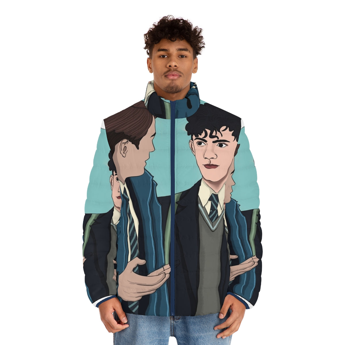 Heartstopper Nick and Charlie Puffer Jacket, featuring characters from the LGBT Netflix series - men front