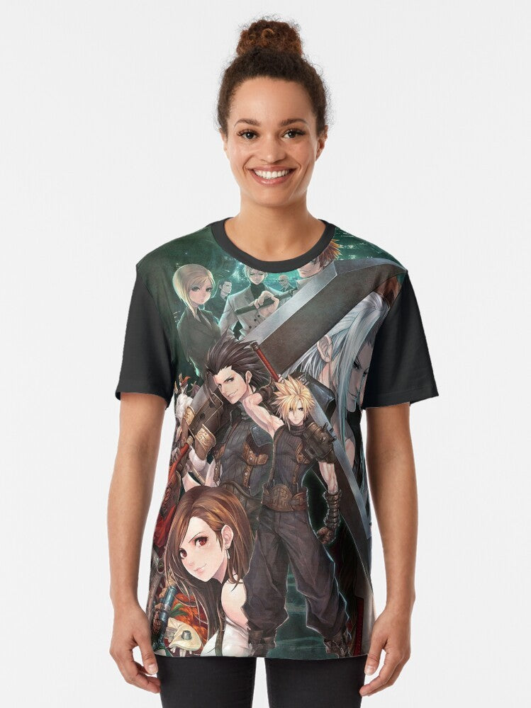 Crisis Core Final Fantasy 7 Graphic T-Shirt featuring characters Cloud, Tifa, Aerith, and Sephirot - Women