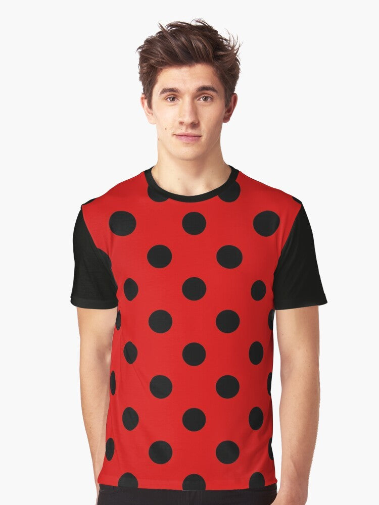 Elegant extra large black on red polka dots graphic t-shirt - Men