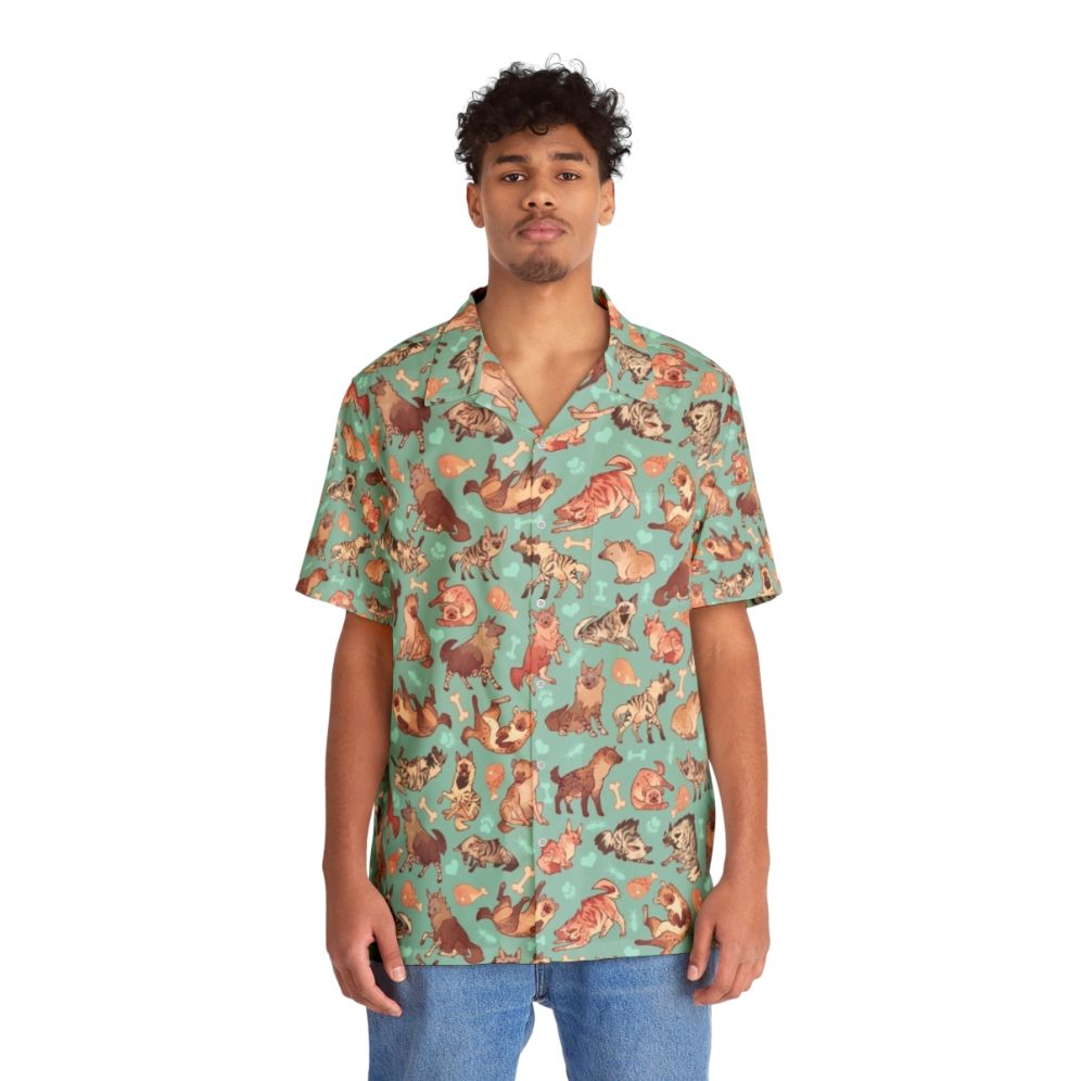 Hyena print Hawaiian shirt with a vibrant tropical pattern - People Front