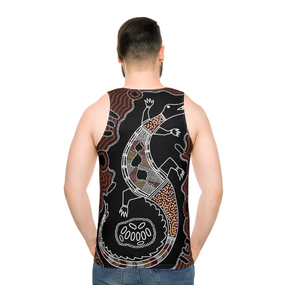 Authentic Aboriginal Art Crocodile Unisex Tank Top - men back