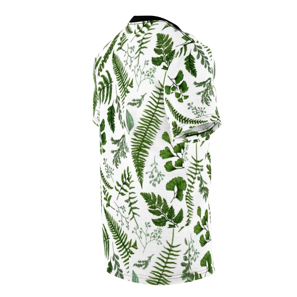 Vibrant green ferns and leaves adorning a high-quality t-shirt for nature enthusiasts. - men right