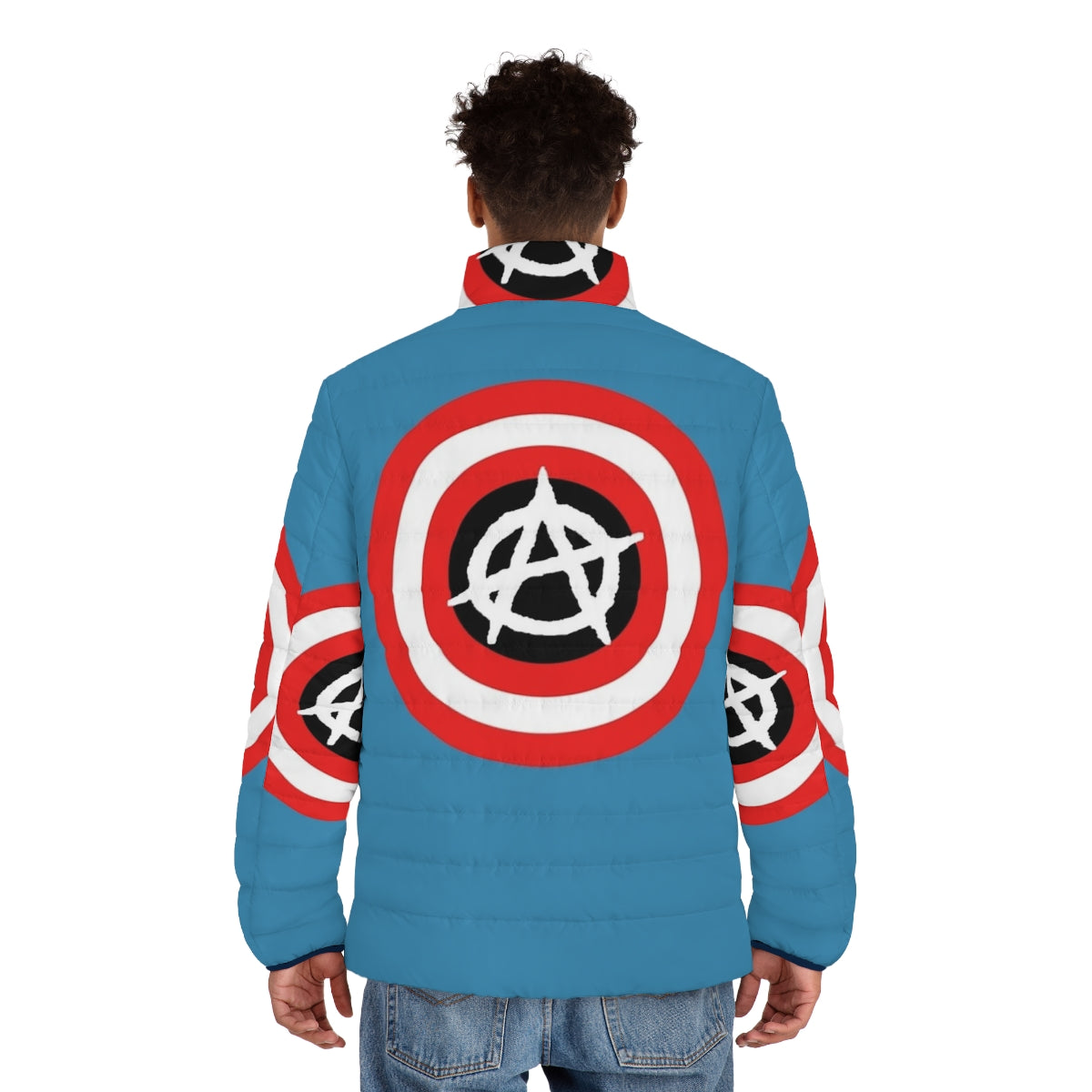 Captain Anarchy Superhero Puffer Jacket with Marvel Comics design - men back