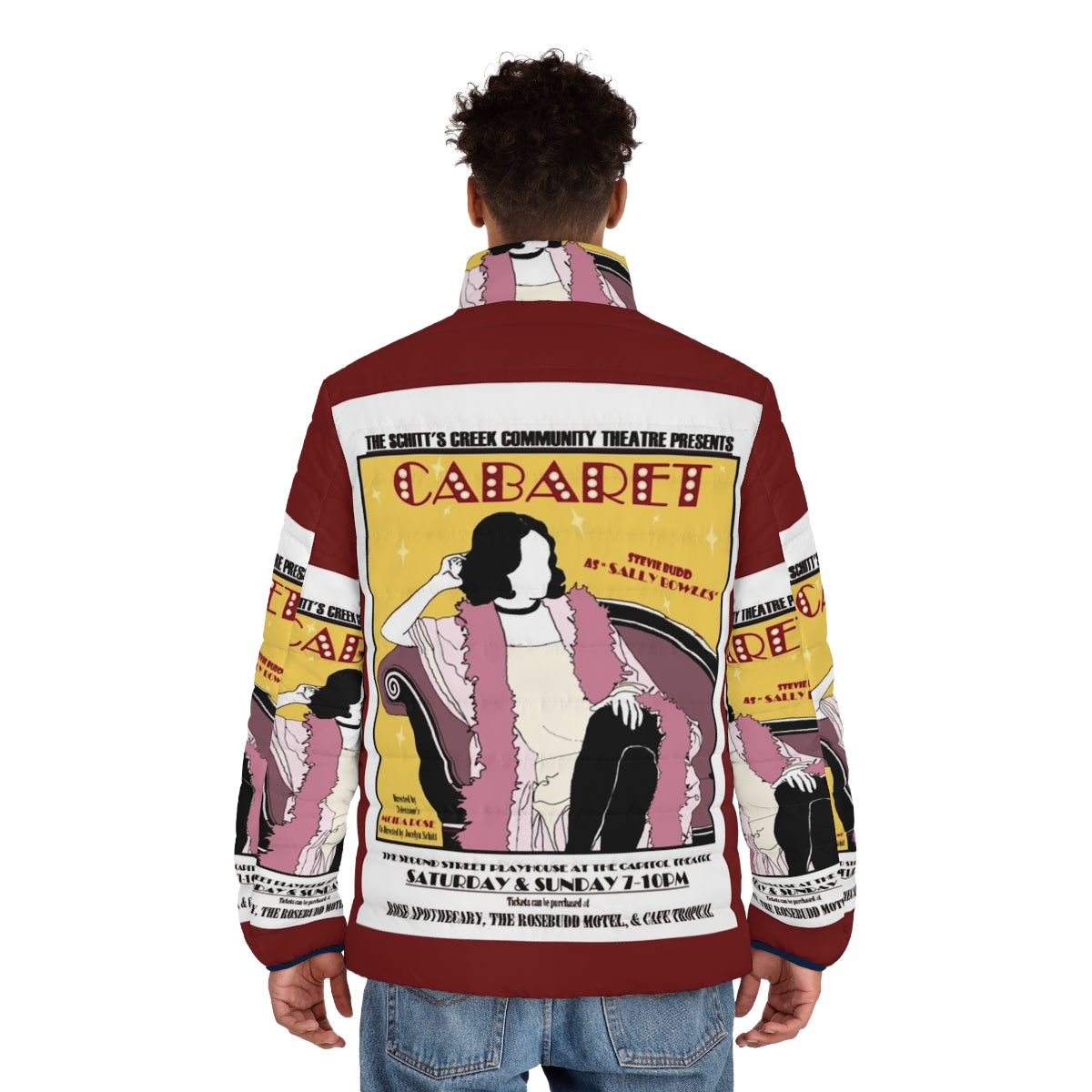 Schitt's Creek Cabaret Puffer Jacket featuring the iconic Schitt's Creek TV show branding - men back