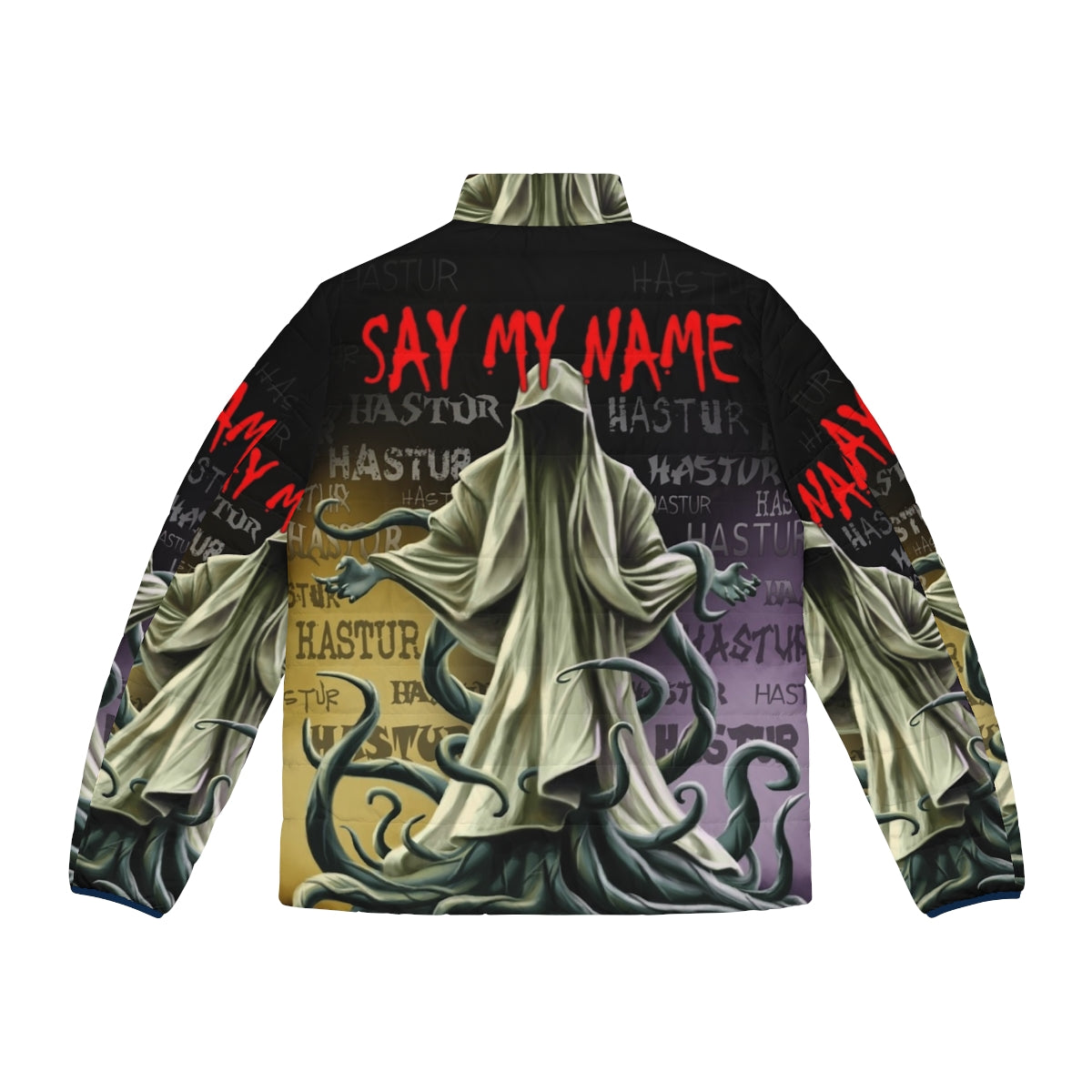 Lovecraft-inspired Hastur puffer jacket with cosmic horror design - Back