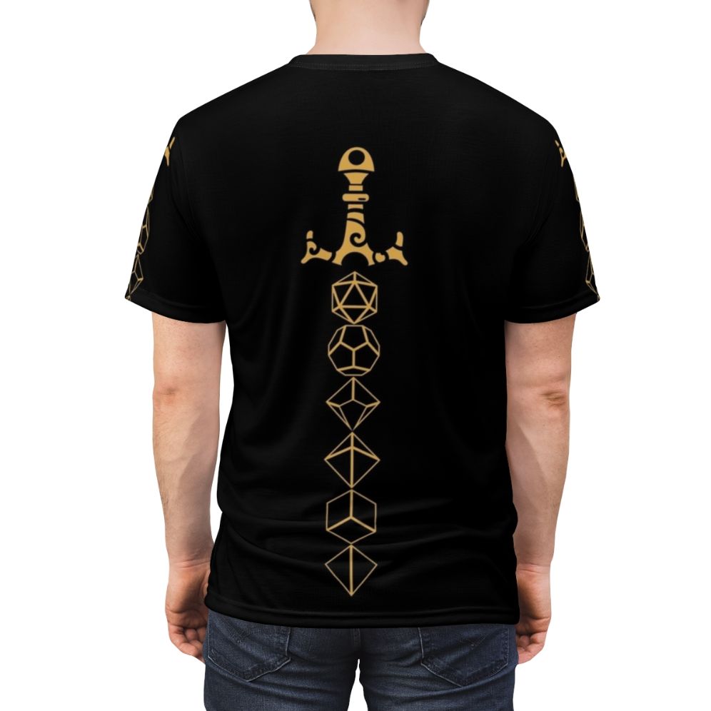 Tabletop RPG Fantasy Dice and Sword T-Shirt for Gamers and Geeks - men back