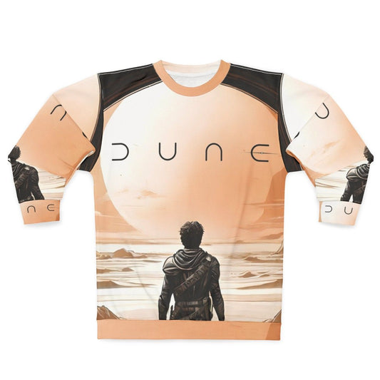 Dune movie inspired sweatshirt with desert landscape and spice elements