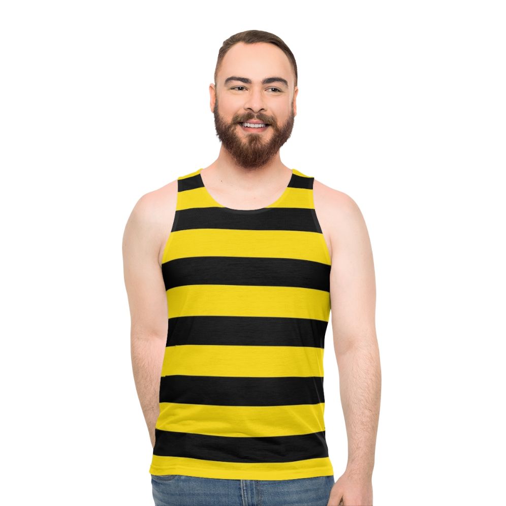 Wide horizontal yellow and black striped unisex tank top - men