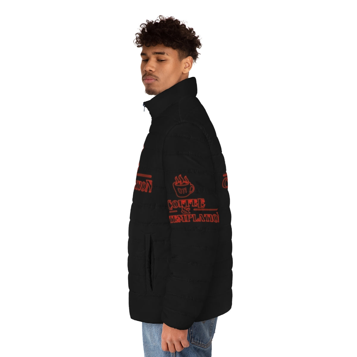 Stranger Things Coffee and Contemplation Puffer Jacket featuring Hopper - men side left