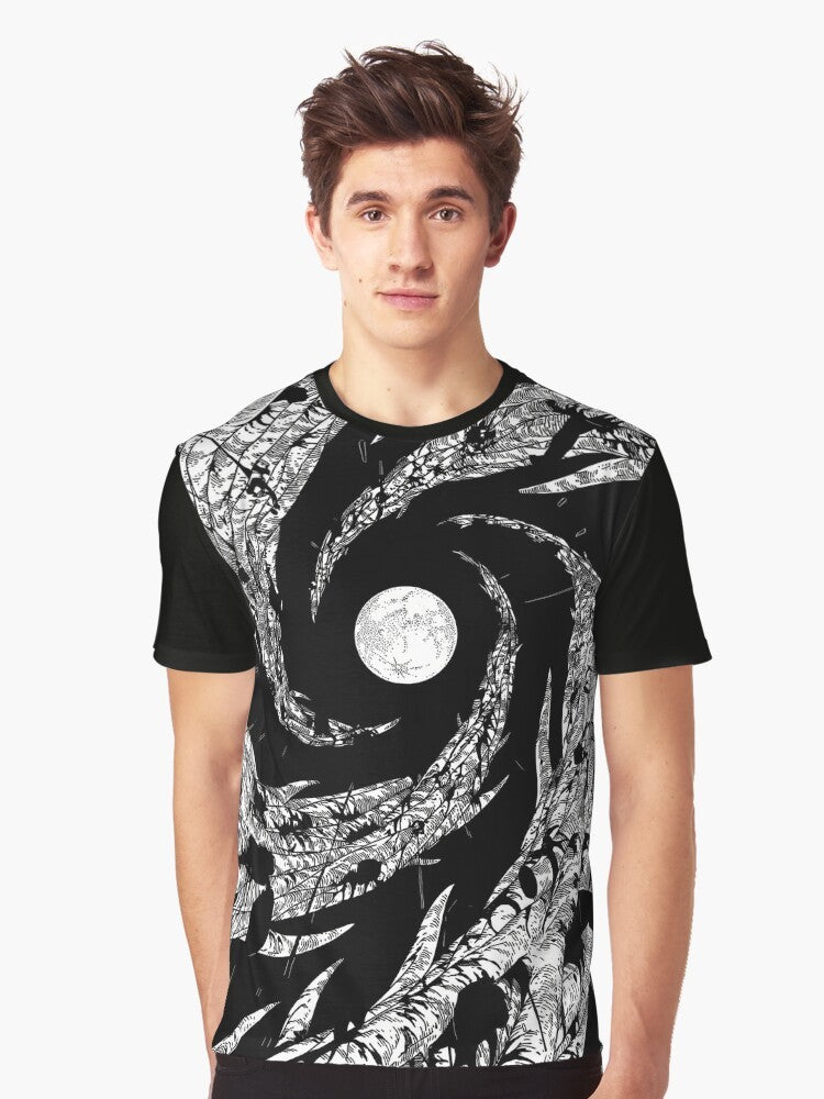 Dark Moon and Nature Graphic T-Shirt with Anime and Manga Inspired Designs - Men