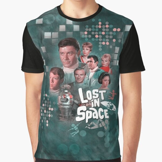 Retro graphic t-shirt with "Lost in Space" design, featuring the classic sci-fi series logo and spacecraft