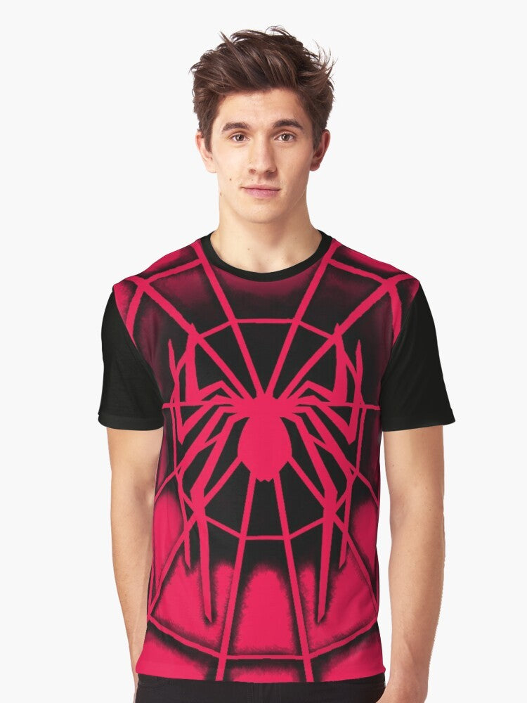 A graphic t-shirt featuring the Human Spider, a spiderman-inspired design from 2002. - Men