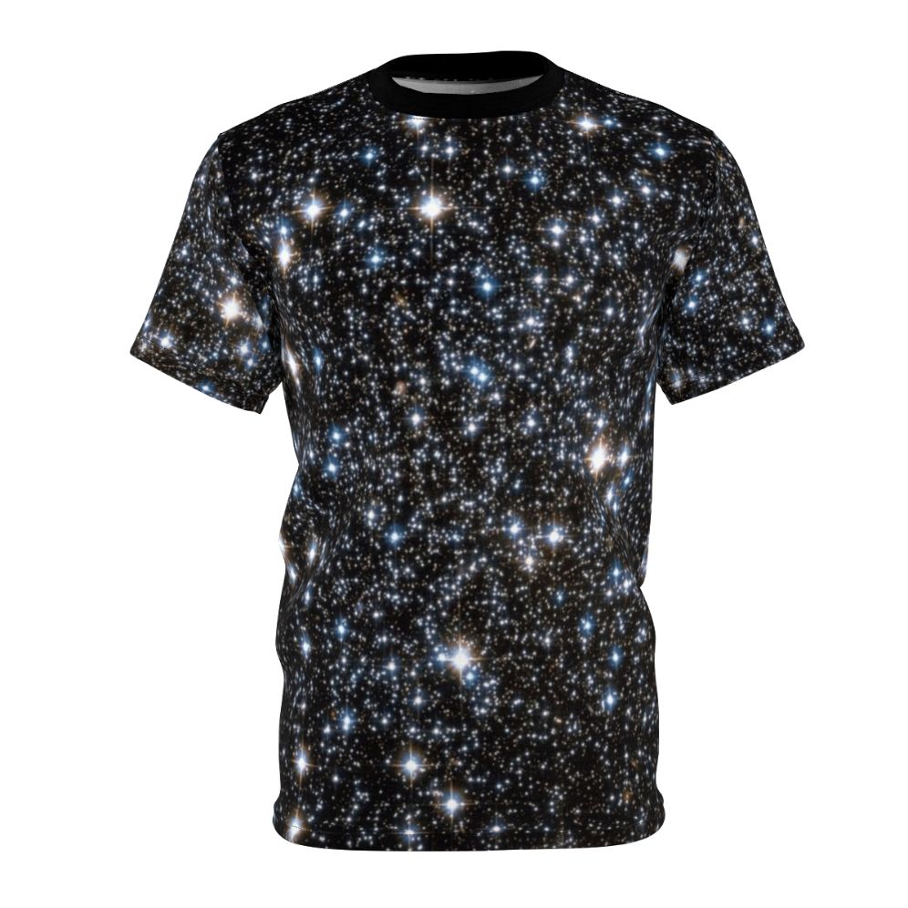 Glitter galaxy space and astronomy themed t-shirt design featuring stars, nebulae, and constellations.