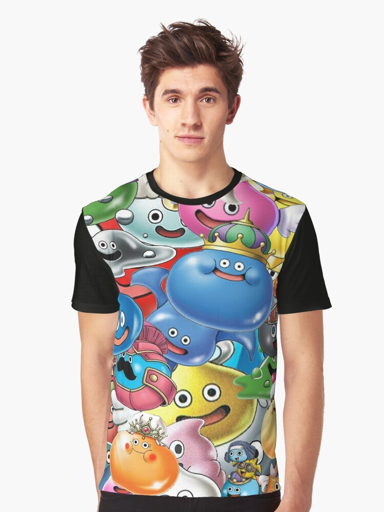 Dragon Quest Slimes Graphic T-Shirt with Cute Cartoon Slime Characters - Men