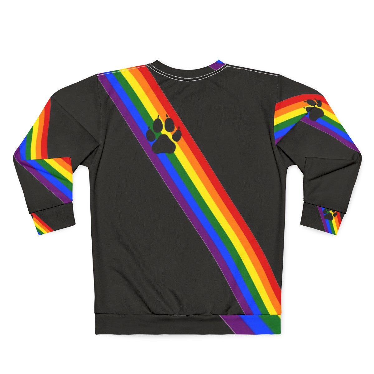 Colorful rainbow sweatshirt with puppy sash design for LGBTQ+ pride - Back