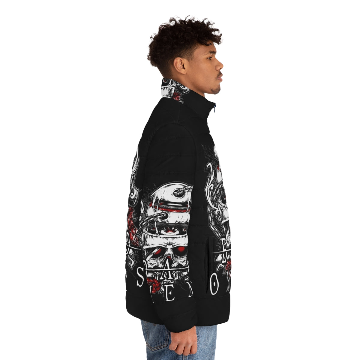 Castlevania inspired broken skull puffer jacket - men side right