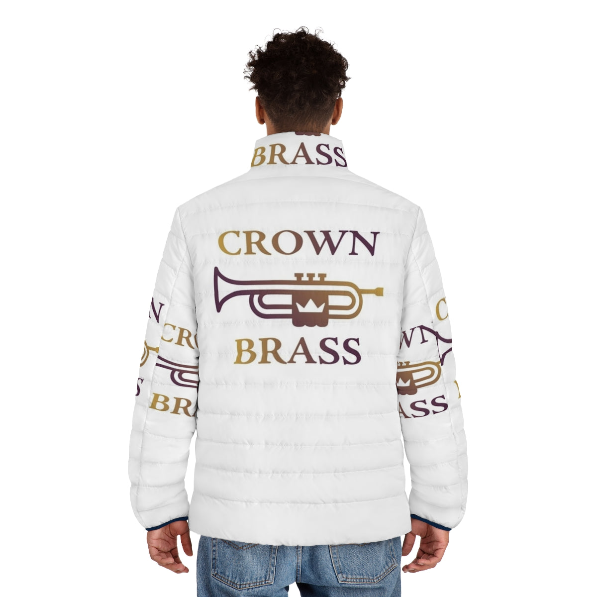 Carolina Crown drum corps inspired puffer jacket with brass design - men back