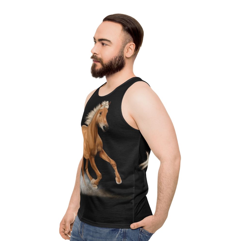 Palomino horse running painting on unisex tank top - men side