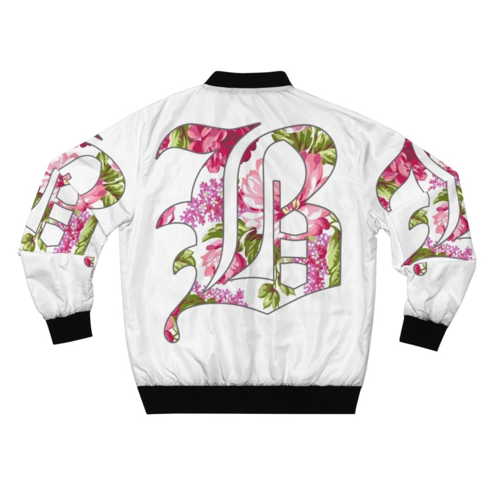 Floral Beartooth Design Bomber Jacket with Vibrant Flower Patterns - Back