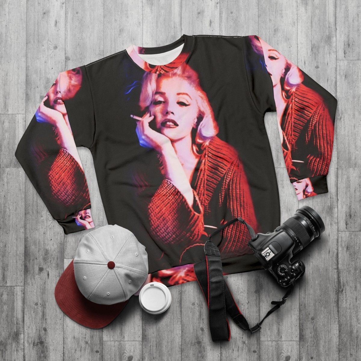 Marilyn Monroe Blue Smoke Women's Graphic Sweatshirt - flat lay