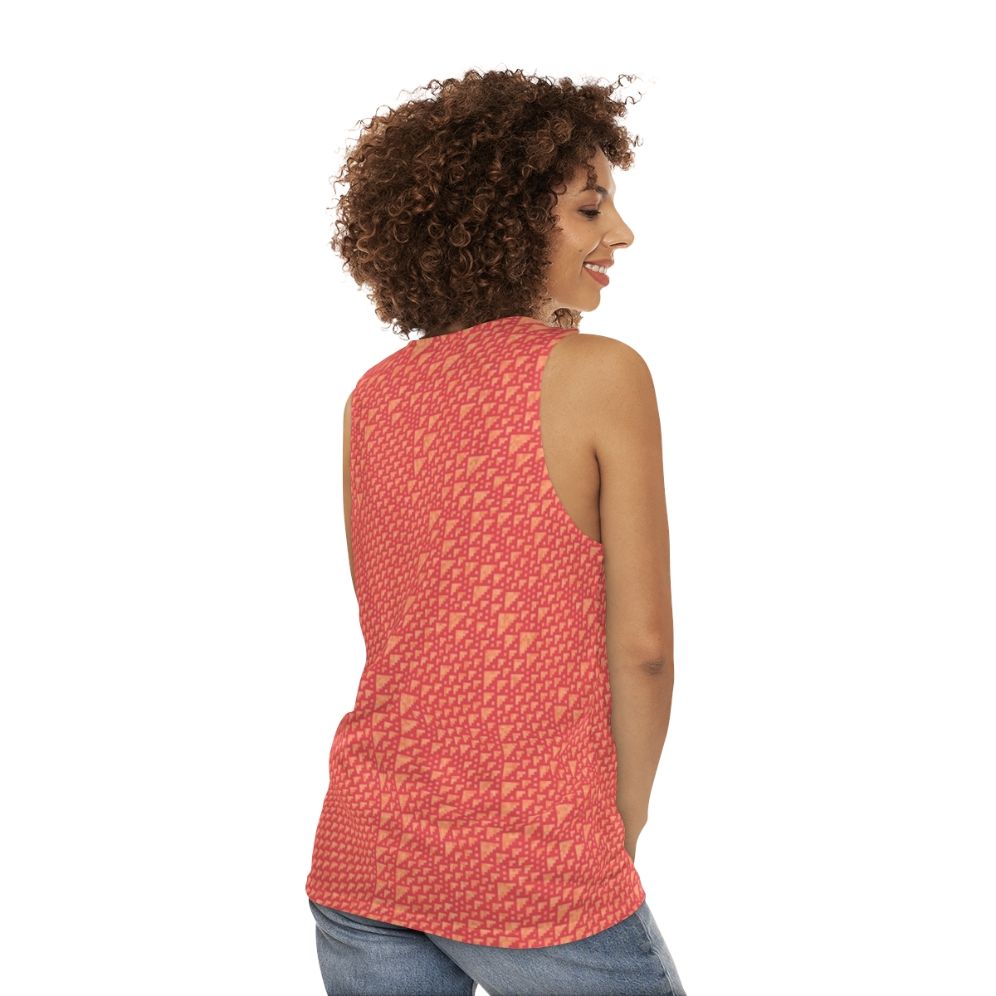 Unisex tank top featuring the "Rule 110" cellular automata pattern - women back