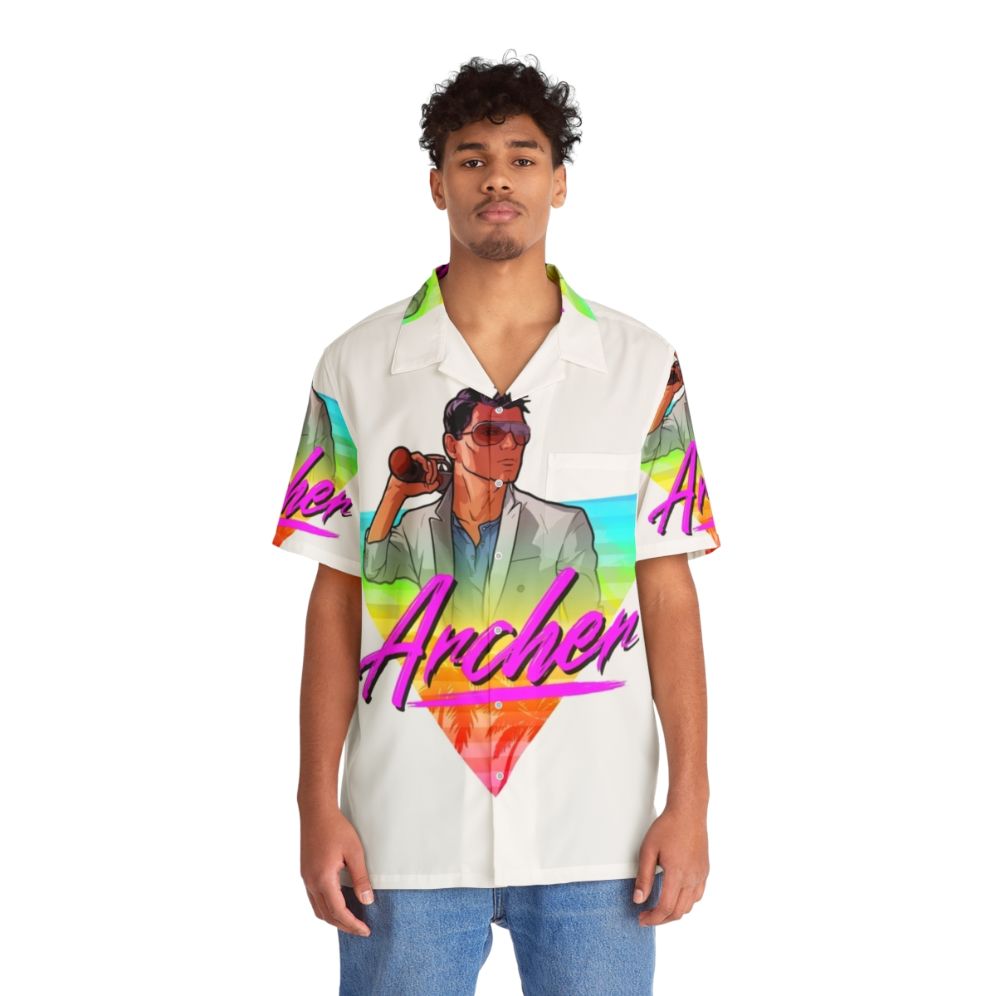 80s Hawaiian Shirt with Archer Vice-Inspired Triangle Design - Lifestyle