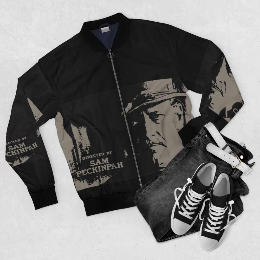 Vintage bomber jacket inspired by the iconic film "The Wild Bunch" - Flat lay