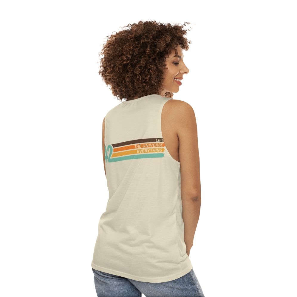 Unisex retro tank top with "Life the Universe and Everything" graphic - women back